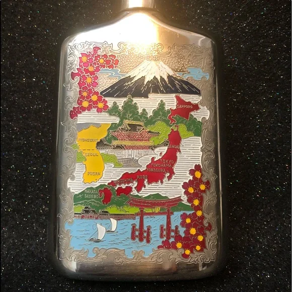 Vintage antique EUC metal flask embossed Japan map - Picture 12 of 17